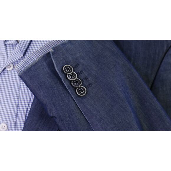 Enzo Belardi Light Blue Iridescent Chambray Blue Tencel Cotton Blazer Jacket 42R - Picture 6 of 9